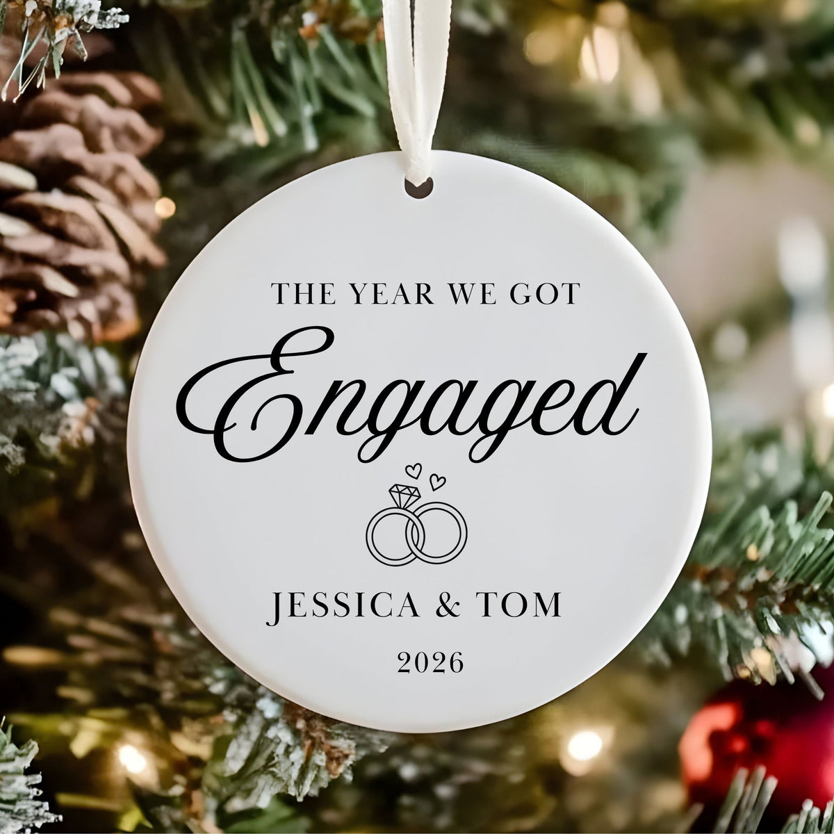 Personalised "We Got Engaged" Ceramic Christmas Ornament | Custom Couple Keepsake