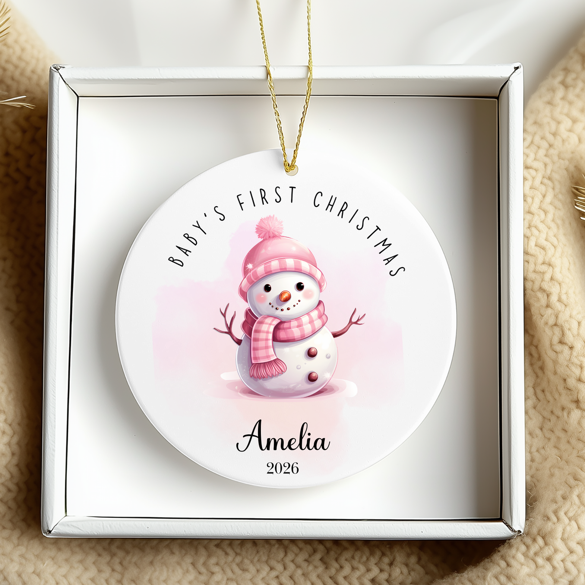 Personalised Pink "Baby's First Christmas" Snowman Ceramic Ornament | Custom Baby Keepsake (Copy)
