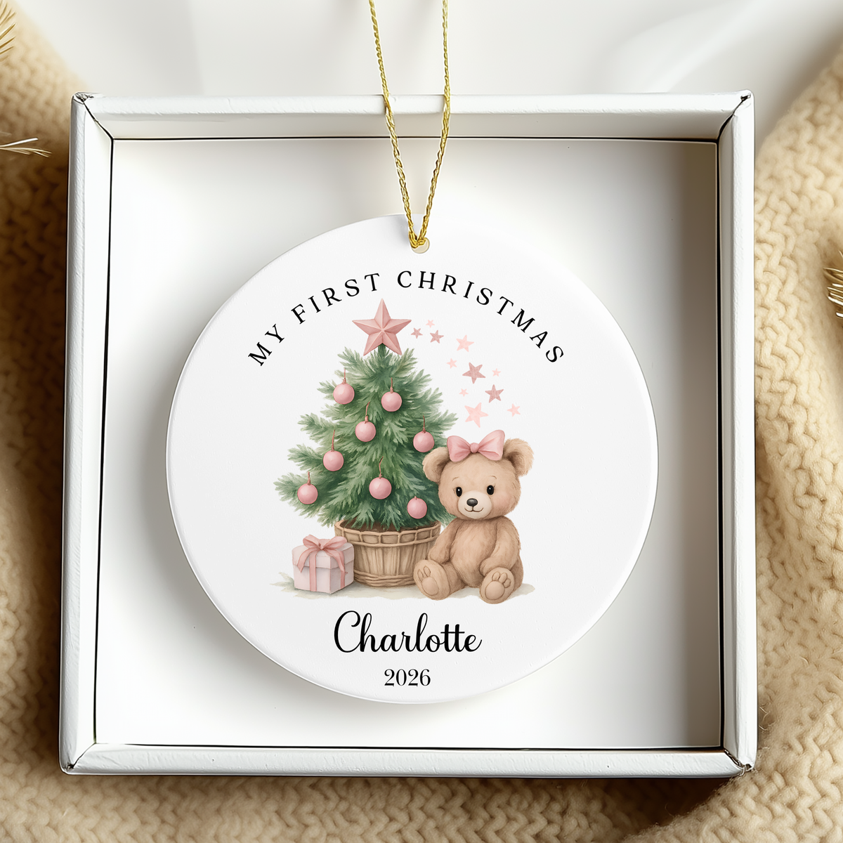 Personalised "My First Christmas" Christmas Tree Teddy Bear Ceramic Ornament | Custom Baby Keepsake Gift