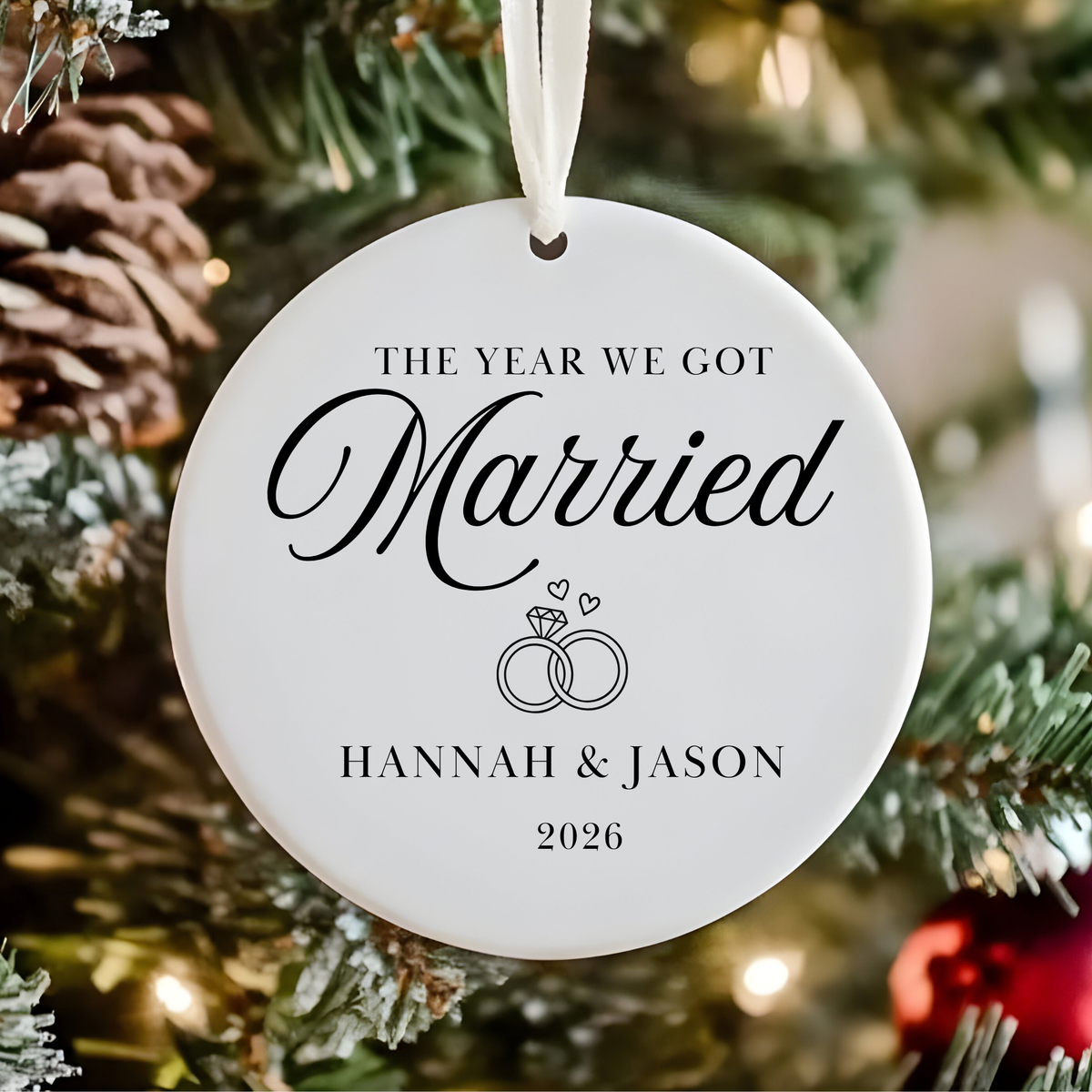 Personalised "We Got Married" Ceramic Christmas Ornament | Custom Couple Keepsake