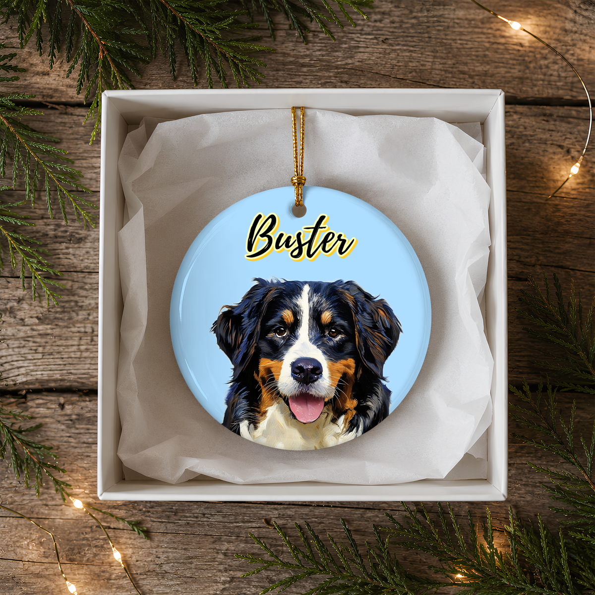 Custom Oil-Paint Effect Pet Portrait Ceramic Ornament | Personalised Dog & Cat Christmas Tree Decoration