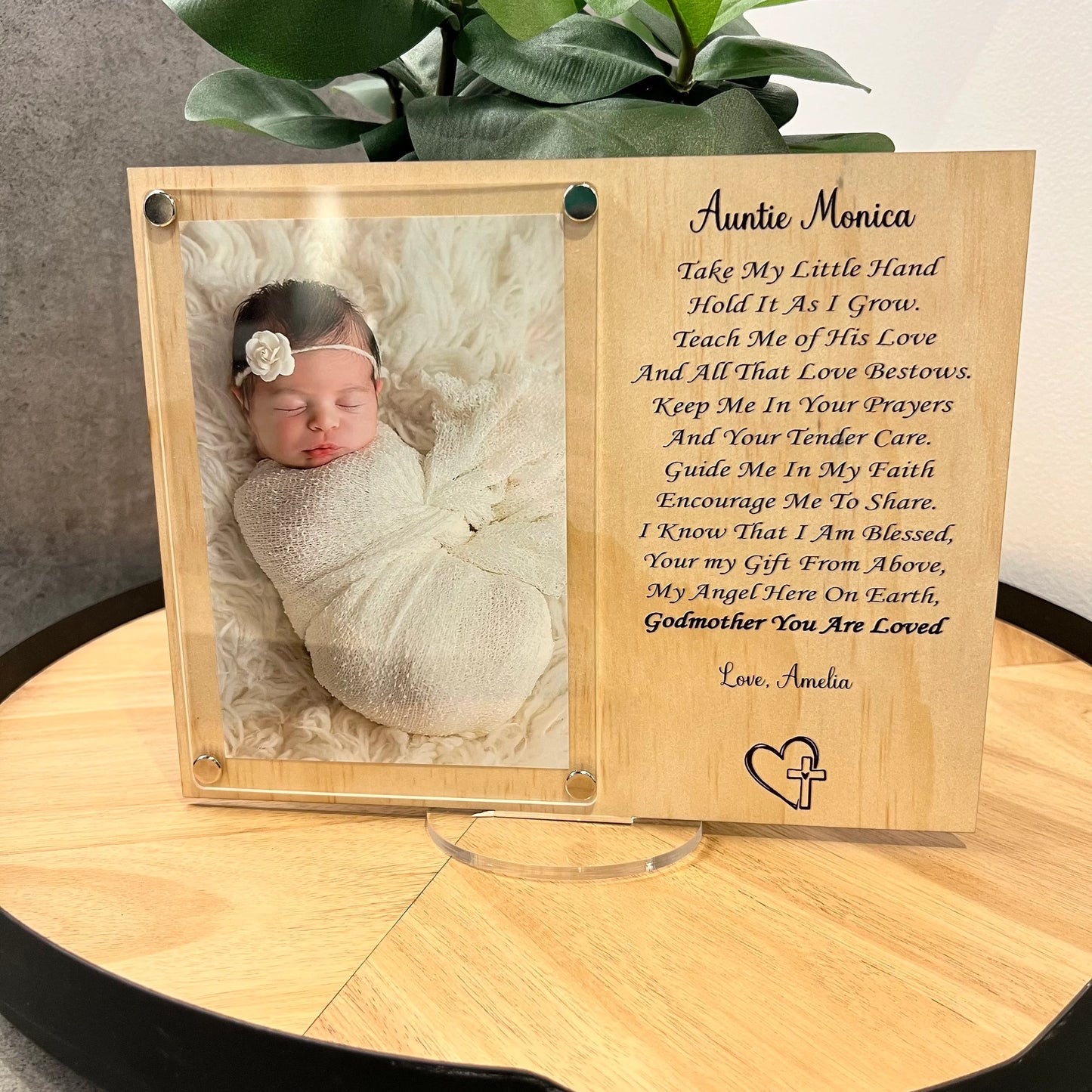 Personalized Godparent Wood Frame: UV Printed Poem, Godchild Gift