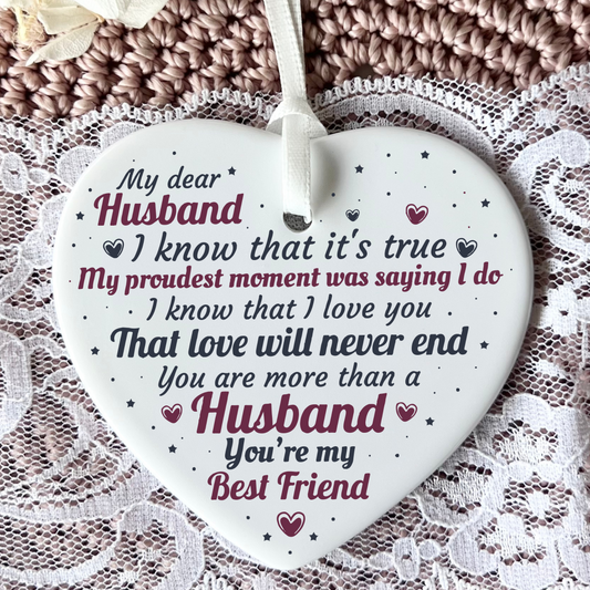 Husband Keepsake, Ceramic Heart Poem, Valentine's Day Gift, Romantic Gift for Him, Sentimental Keepsake, Love Poem Decoration, Unique Gift for Husband, Heartfelt Gift Idea, Special Occasion Present, Thoughtful Valentine's Gift.