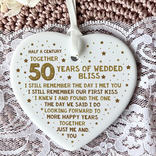 50th Anniversary Keepsake, Ceramic Heart Gift, Anniversary Gift, Wedding Anniversary Celebration, Milestone Anniversary Gift, Unique Gift Idea for Anniversary, Golden Anniversary Keepsake, Heartfelt 50th Anniversary Present, Sentimental Gift for Couples, Personalized Ceramic Heart, Commemorative Gift, Special Milestone Gift, Cherished 50th Anniversary Token, Love Celebration Keepsake, Engraved Heart for Anniversary, Romantic Gift Idea