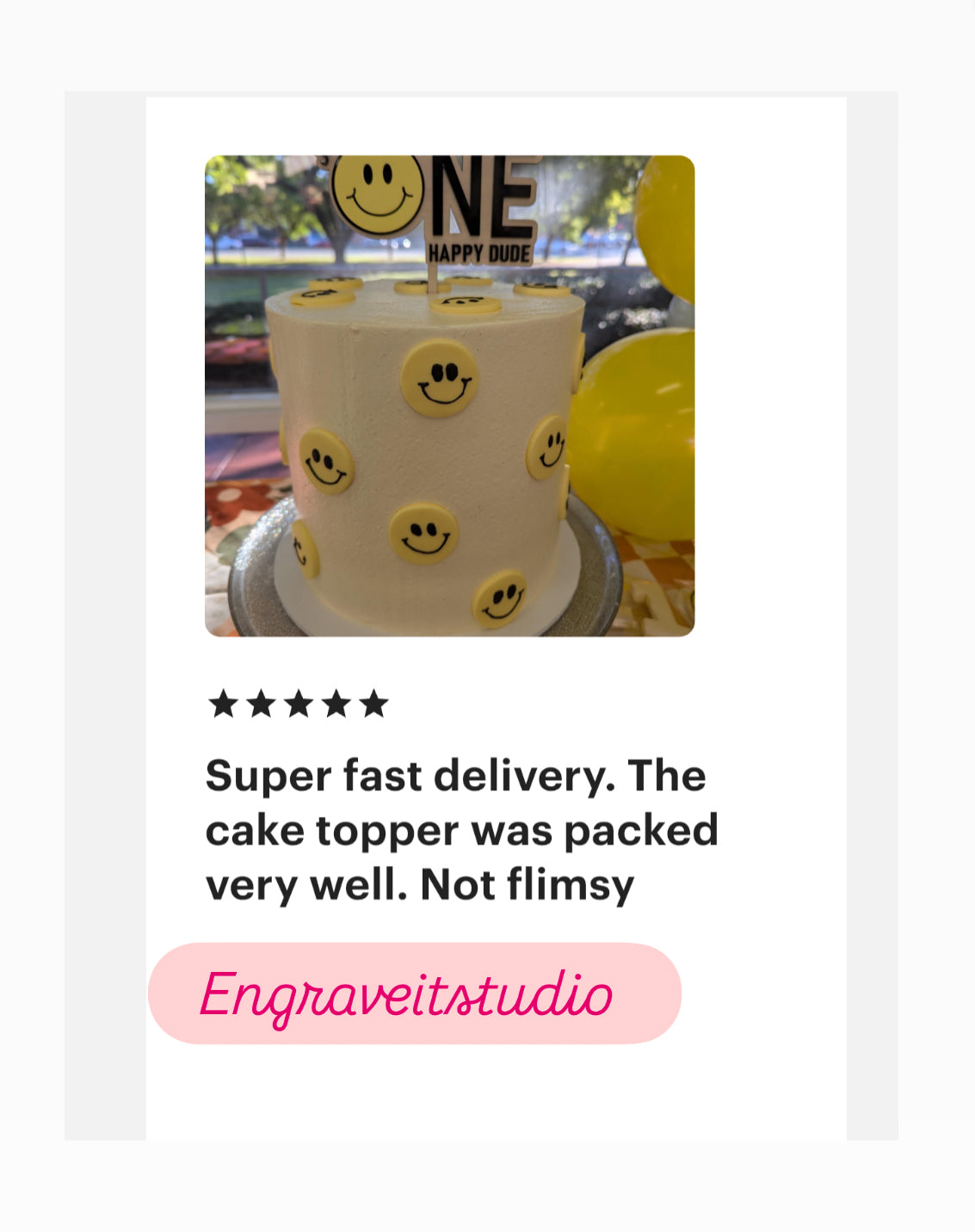 One Happy Dude Personalised Cake Topper Smile face Wood and acrylic