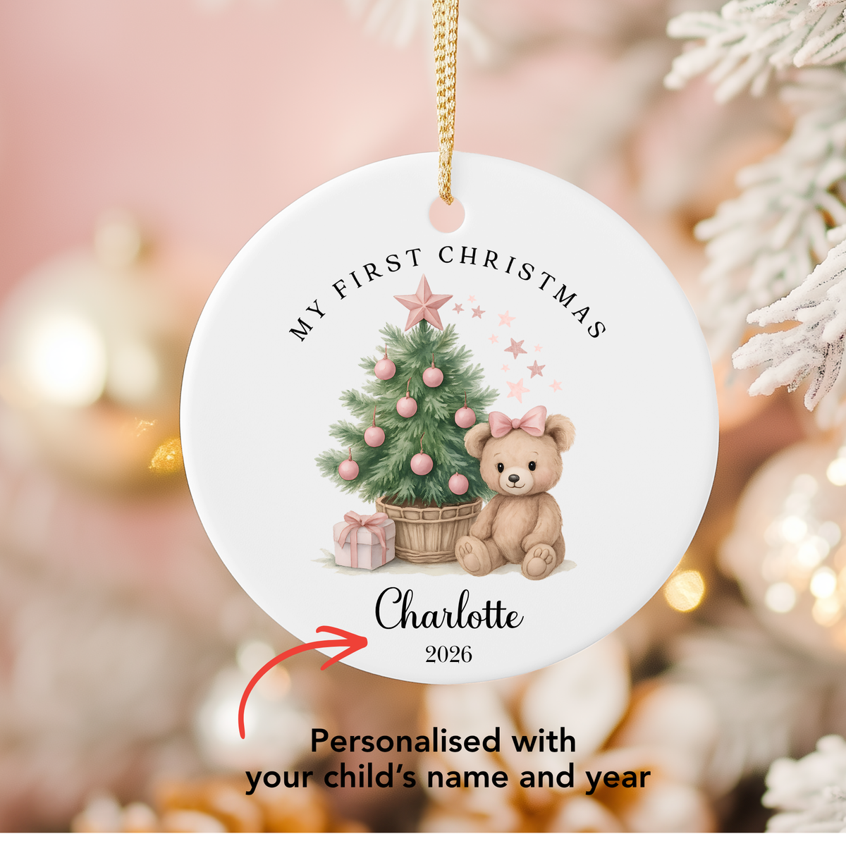 Personalised "My First Christmas" Christmas Tree Teddy Bear Ceramic Ornament | Custom Baby Keepsake Gift