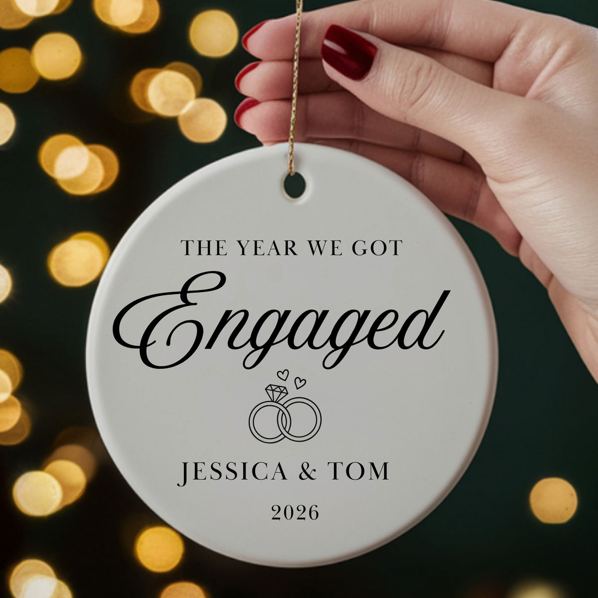 Personalised "We Got Engaged" Ceramic Christmas Ornament | Custom Couple Keepsake