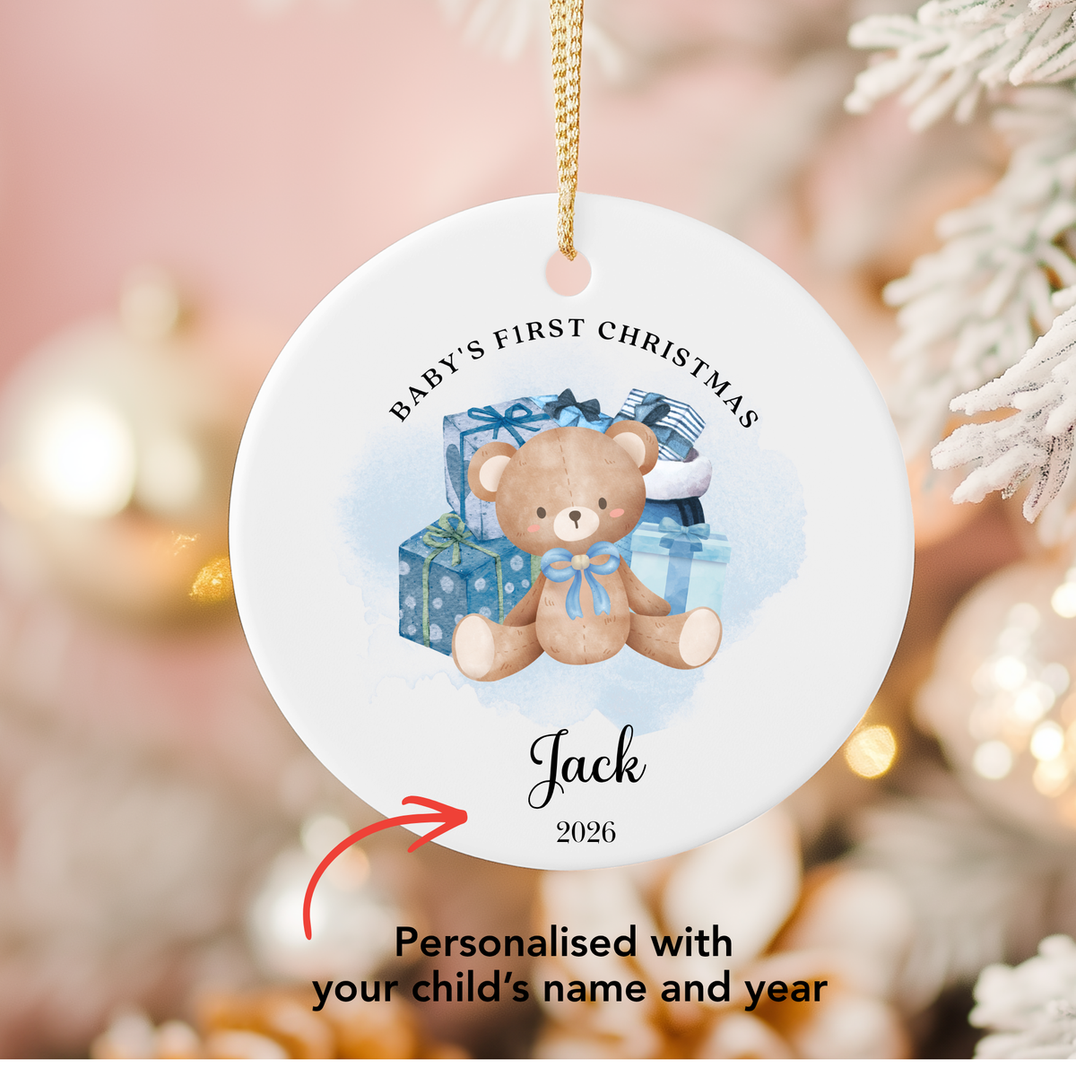 Personalised "Baby's First Christmas" Teddy Bear Ceramic Ornament | Custom Baby Keepsake Gift