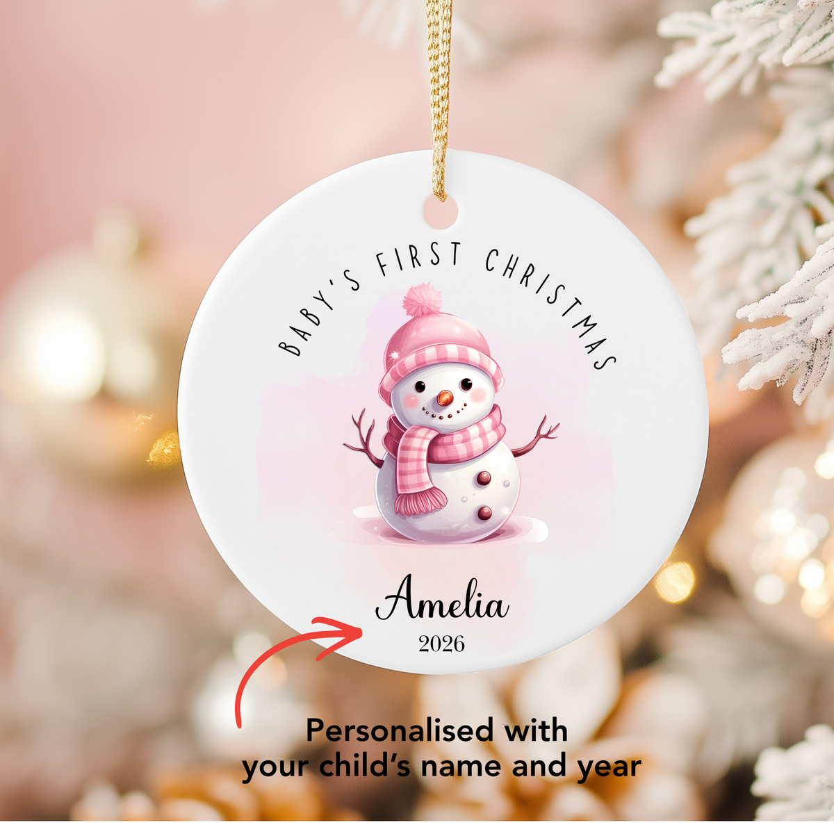 Personalised Pink "Baby's First Christmas" Snowman Ceramic Ornament | Custom Baby Keepsake (Copy)