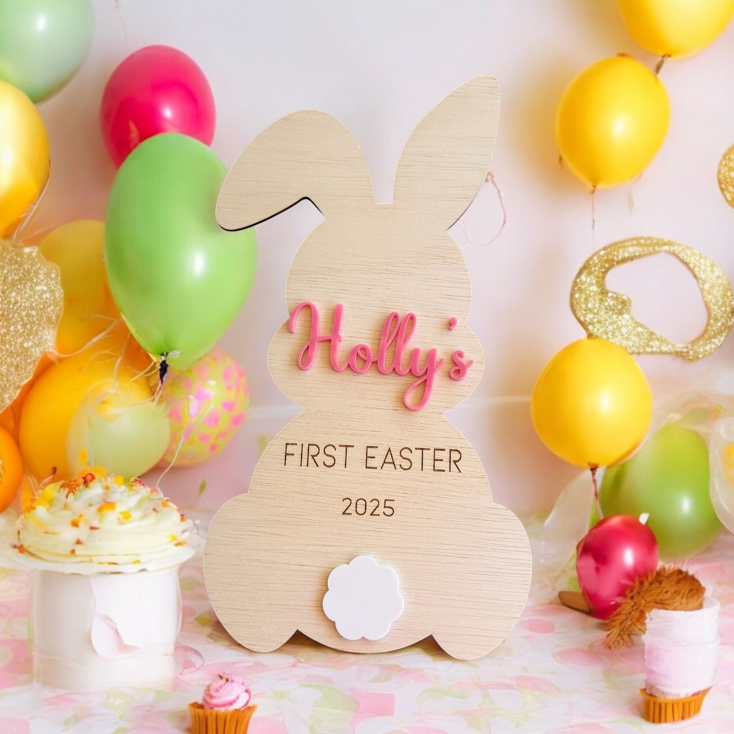 Personalised Easter Photo Prop Wood Engraved 3D Photo plaque Keepsake