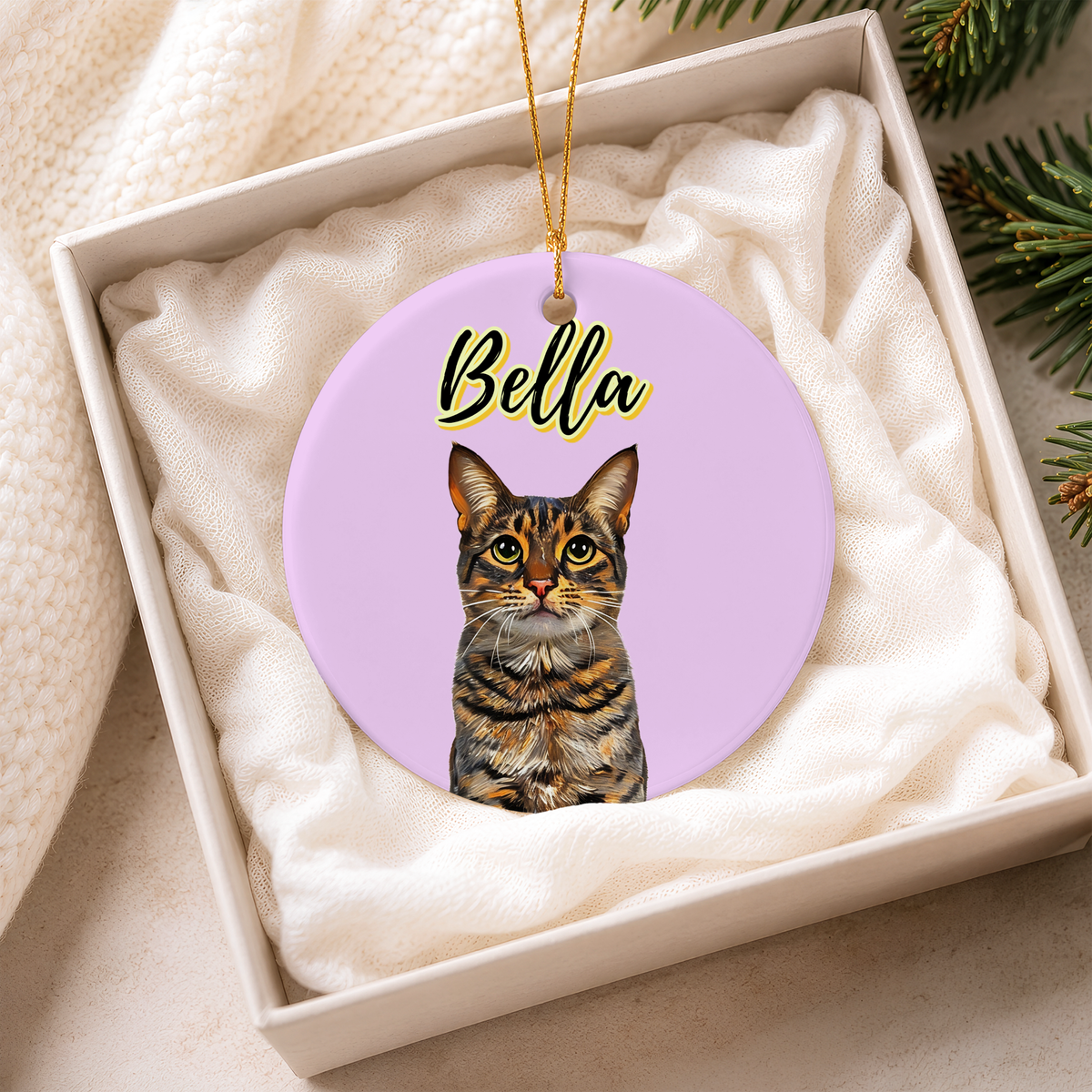 Custom Oil-Paint Effect Pet Portrait Ceramic Ornament | Personalised Dog & Cat Christmas Tree Decoration