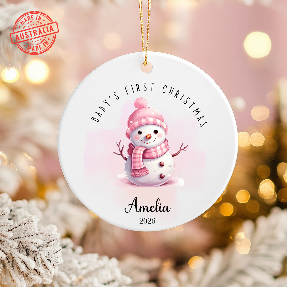 Personalised Pink "Baby's First Christmas" Snowman Ceramic Ornament | Custom Baby Keepsake (Copy)