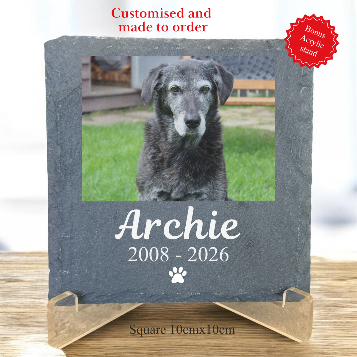 Personalised Pet Memorial Slate Plaque | Custom Photo Dog & Cat Remembrance Gift