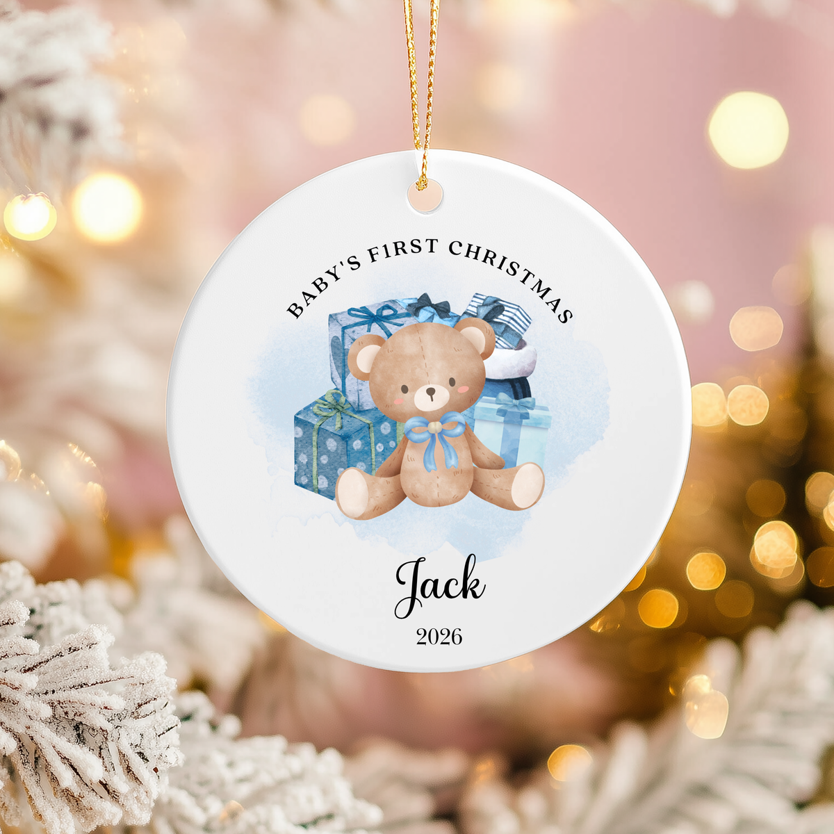 Personalised "Baby's First Christmas" Teddy Bear Ceramic Ornament | Custom Baby Keepsake Gift