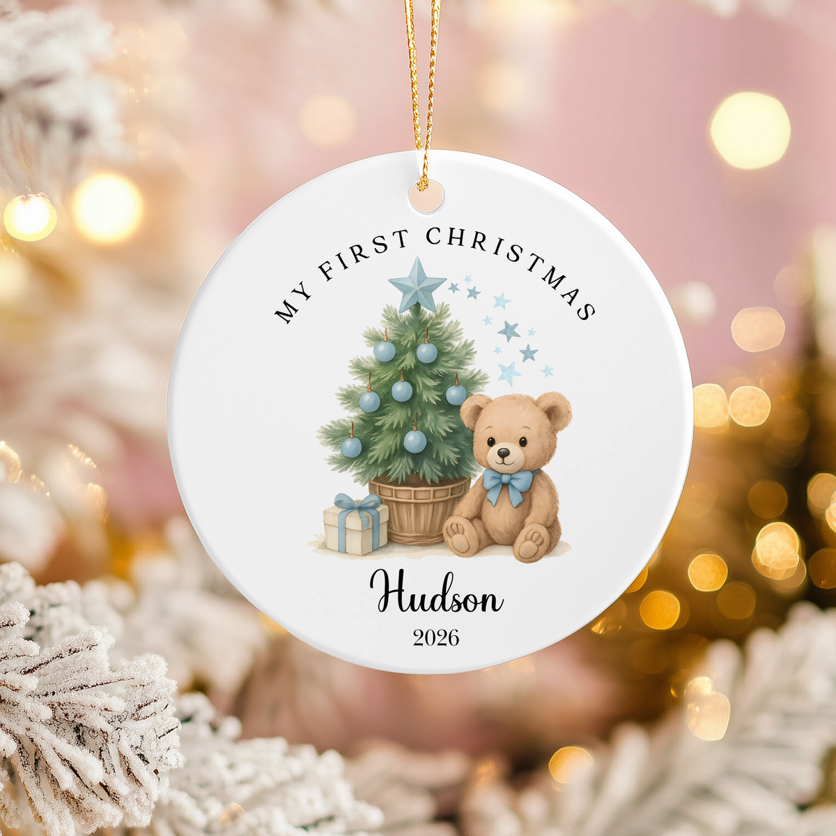 Personalised "My First Christmas" Christmas Tree Teddy Bear Ceramic Ornament | Custom Baby Keepsake Gift