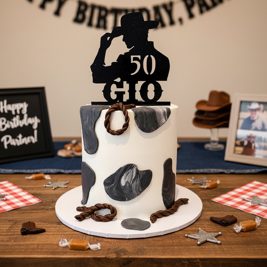 Custom Cowboy Birthday Cake Topper | Personalised Western Theme Name & Age Cake Decoration - Engrave It Studio