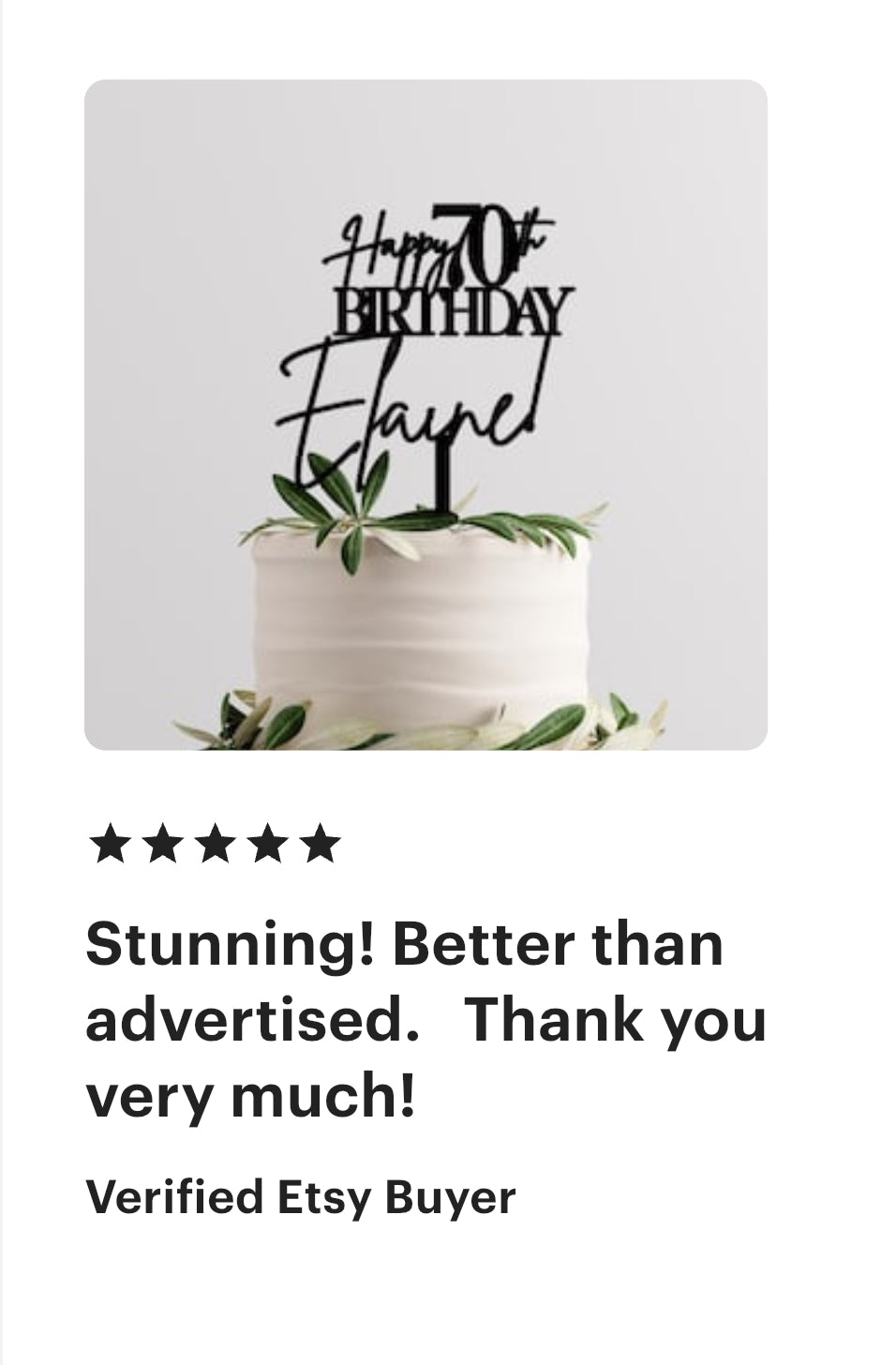 Personalised 70th Birthday Cake Topper – Custom Acrylic Cake Decoration