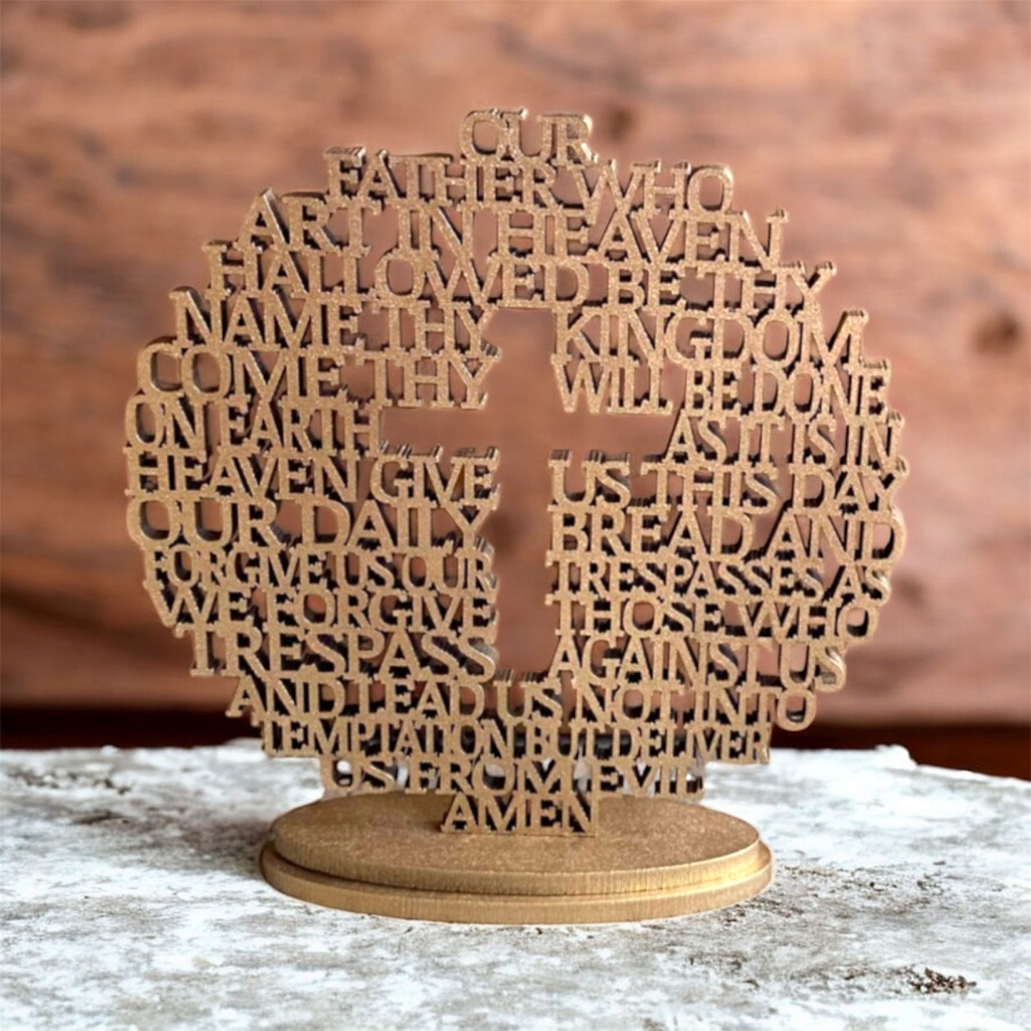 Our Father The Lord's Prayer MDF Wood Bomboniere gift Round Religious Mini Laser cut