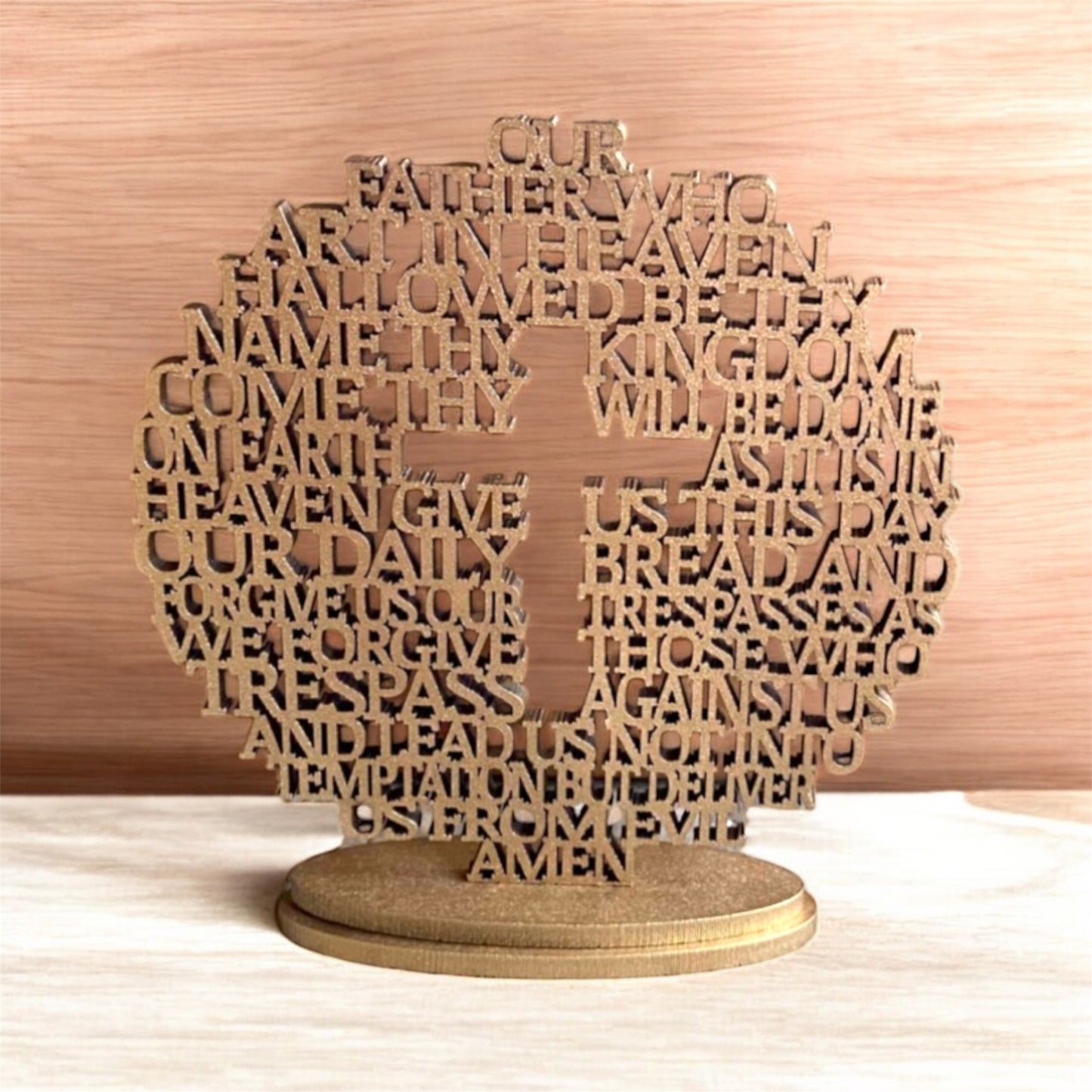 Our Father The Lord's Prayer MDF Wood Bomboniere gift Round Religious Mini Laser cut