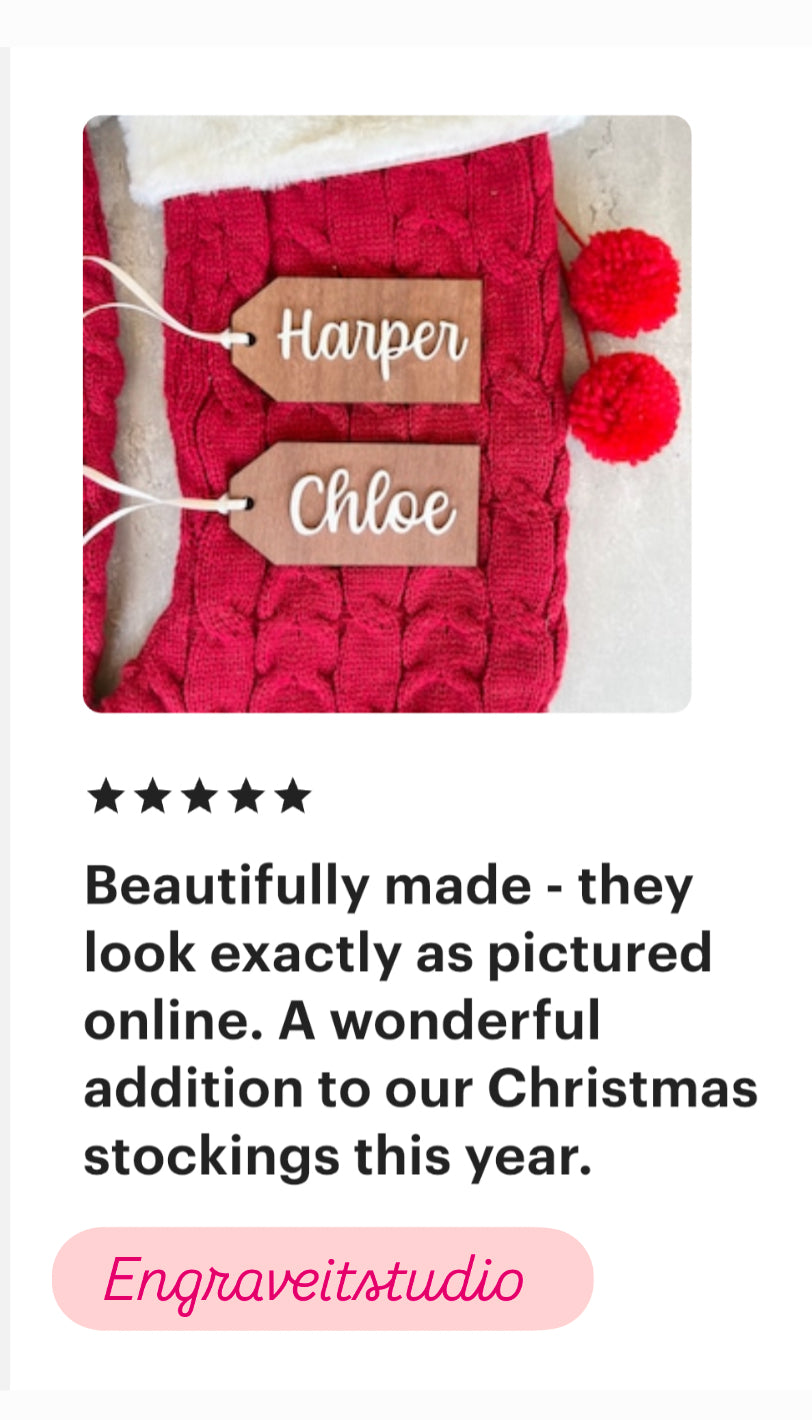 Personalised Wood Name Christmas Stocking Tag