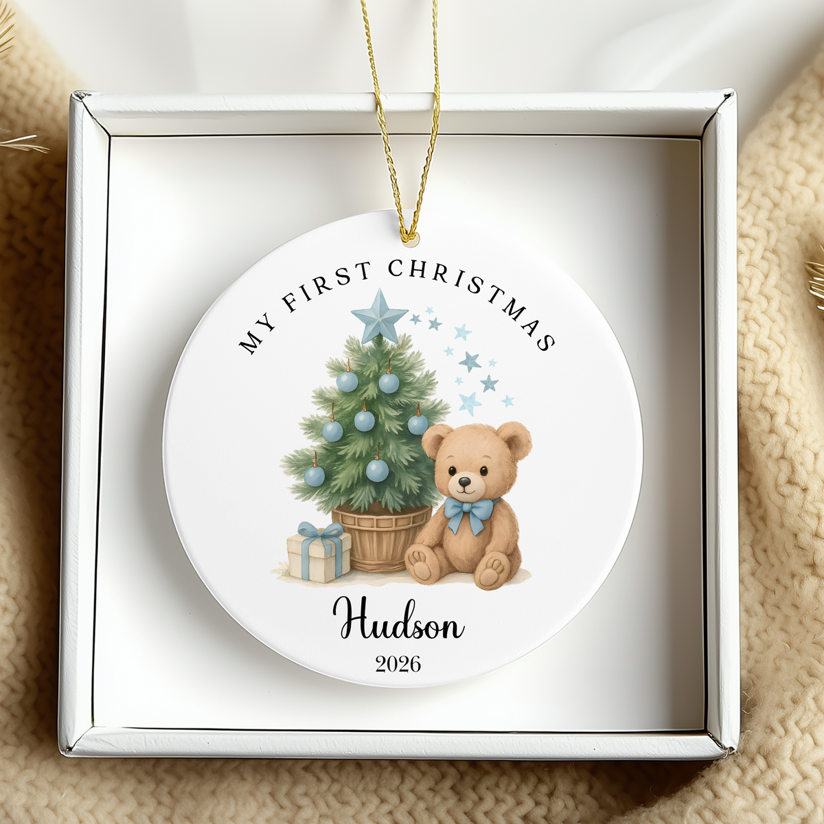 Personalised "My First Christmas" Christmas Tree Teddy Bear Ceramic Ornament | Custom Baby Keepsake Gift
