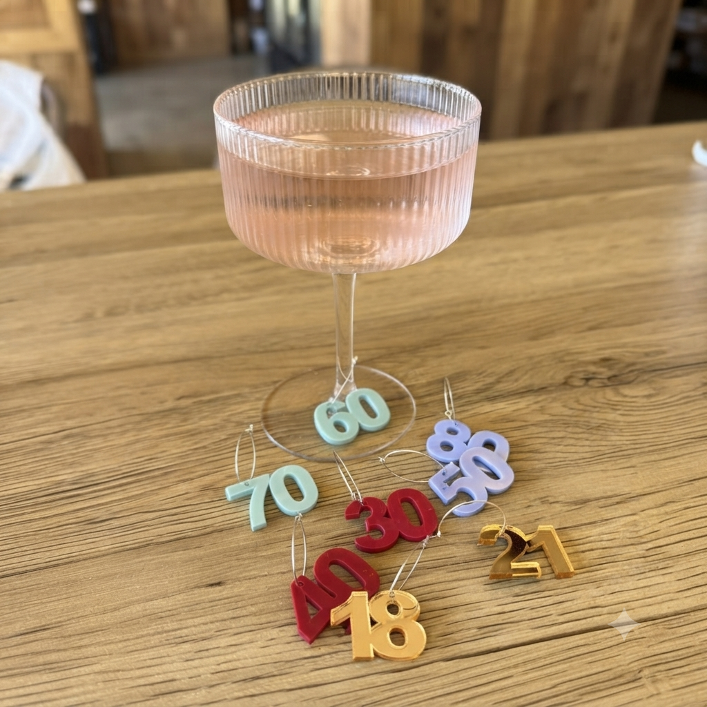 Custom Birthday Number Wine Charms | Personalised Milestone Drink Markers | Party Glass Charms & Favours