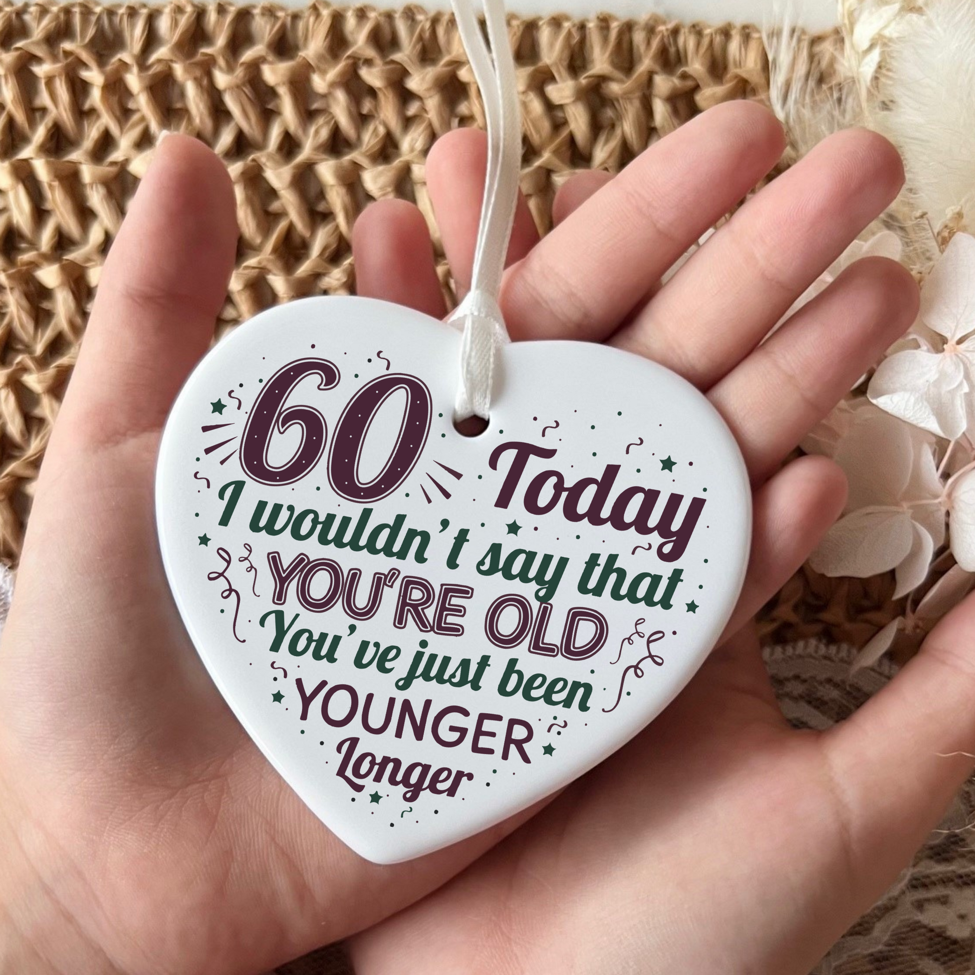 60th Birthday  
Ceramic Keepsake  
Heart-Shaped Gift  
Sixty Years  
Milestone Birthday  
Birthday Gifts  
Personalized Keepsake  
Anniversary Gift  
Celebration Gift  
Thoughtful Gesture  
Keepsake Memory  
Unique Gift Idea  
Cherished Keepsake  
Special Occasion  
Heartfelt Present