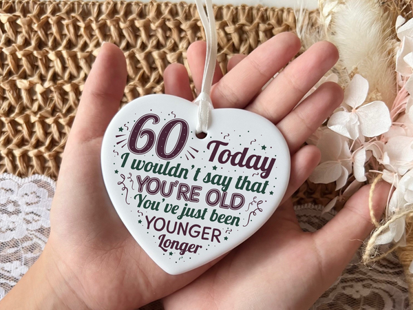 60th Birthday  
Ceramic Keepsake  
Heart-Shaped Gift  
Sixty Years  
Milestone Birthday  
Birthday Gifts  
Personalized Keepsake  
Anniversary Gift  
Celebration Gift  
Thoughtful Gesture  
Keepsake Memory  
Unique Gift Idea  
Cherished Keepsake  
Special Occasion  
Heartfelt Present