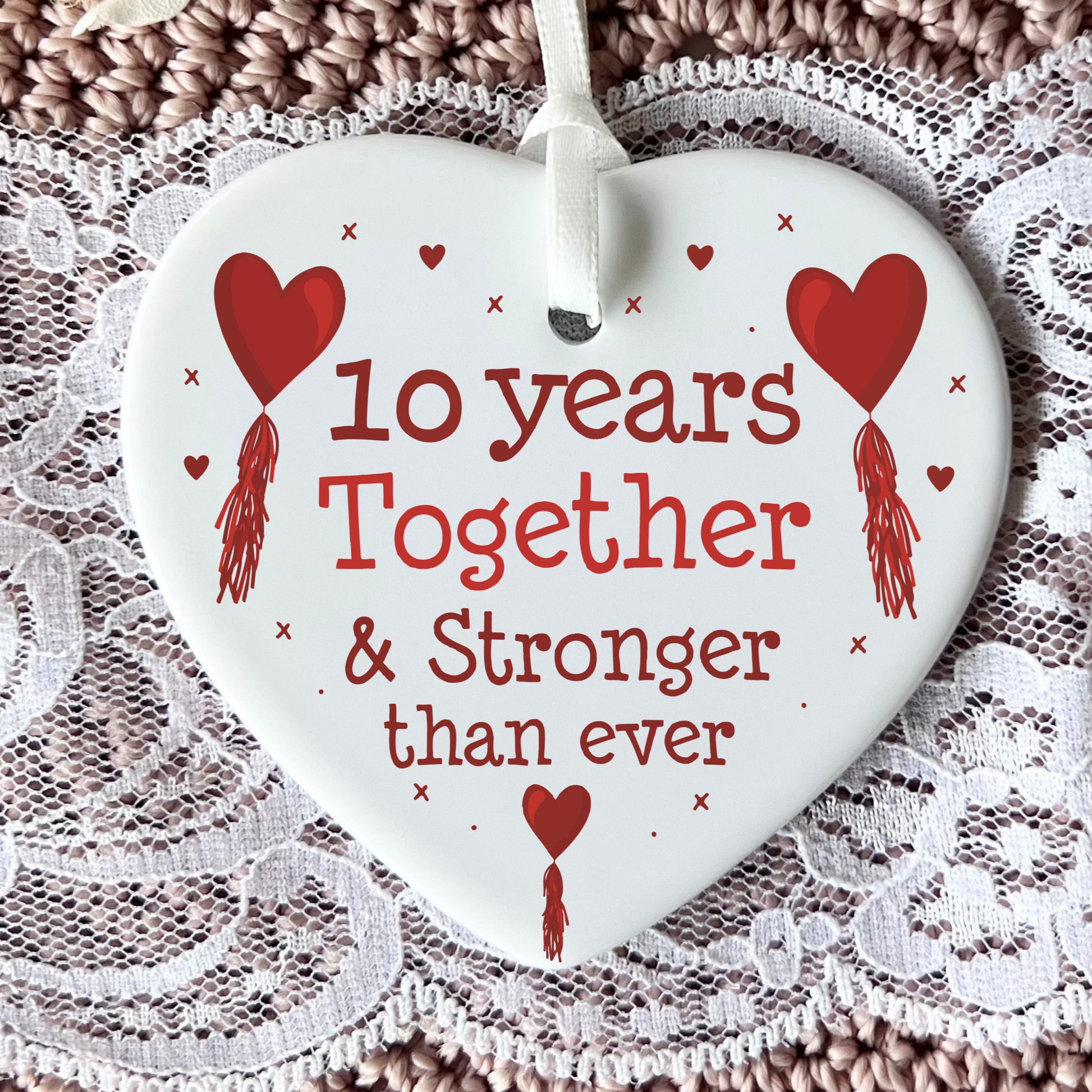 10th Anniversary, Ceramic Keepsake, Ornament Gift, Anniversary Gift, Wedding Anniversary, Milestone Celebration, Personalized Ornament, Unique Keepsake, Cherished Memory, Special Occasion Gift, Love and Commitment, Decade Together, Thoughtful Gesture, Timeless Keepsake, Heartfelt Present