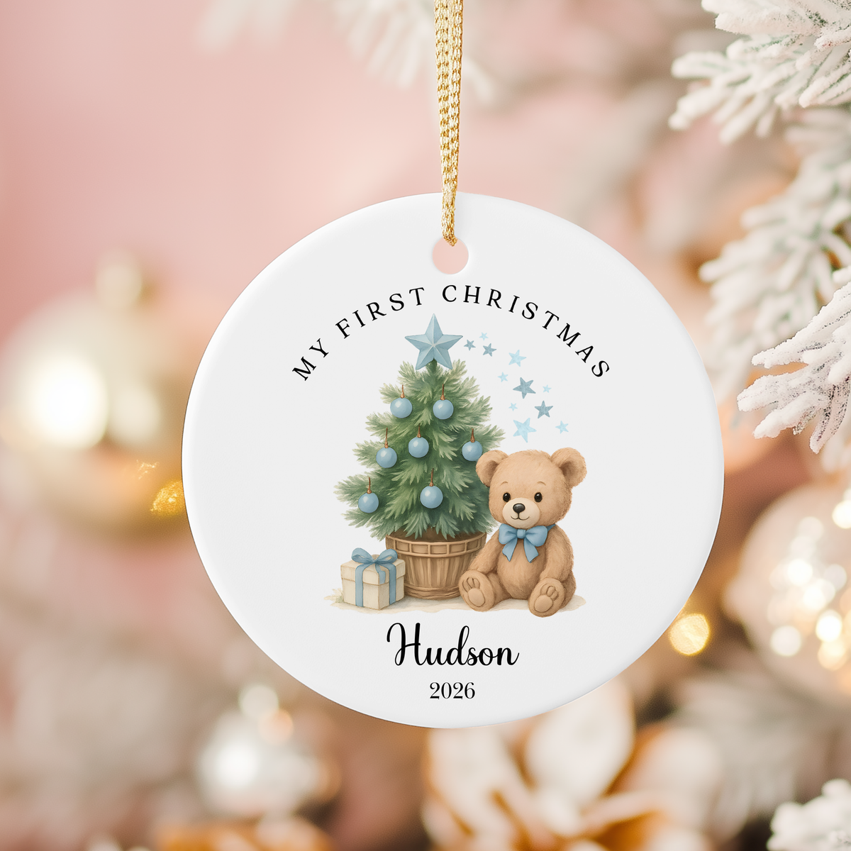 Personalised "My First Christmas" Christmas Tree Teddy Bear Ceramic Ornament | Custom Baby Keepsake Gift