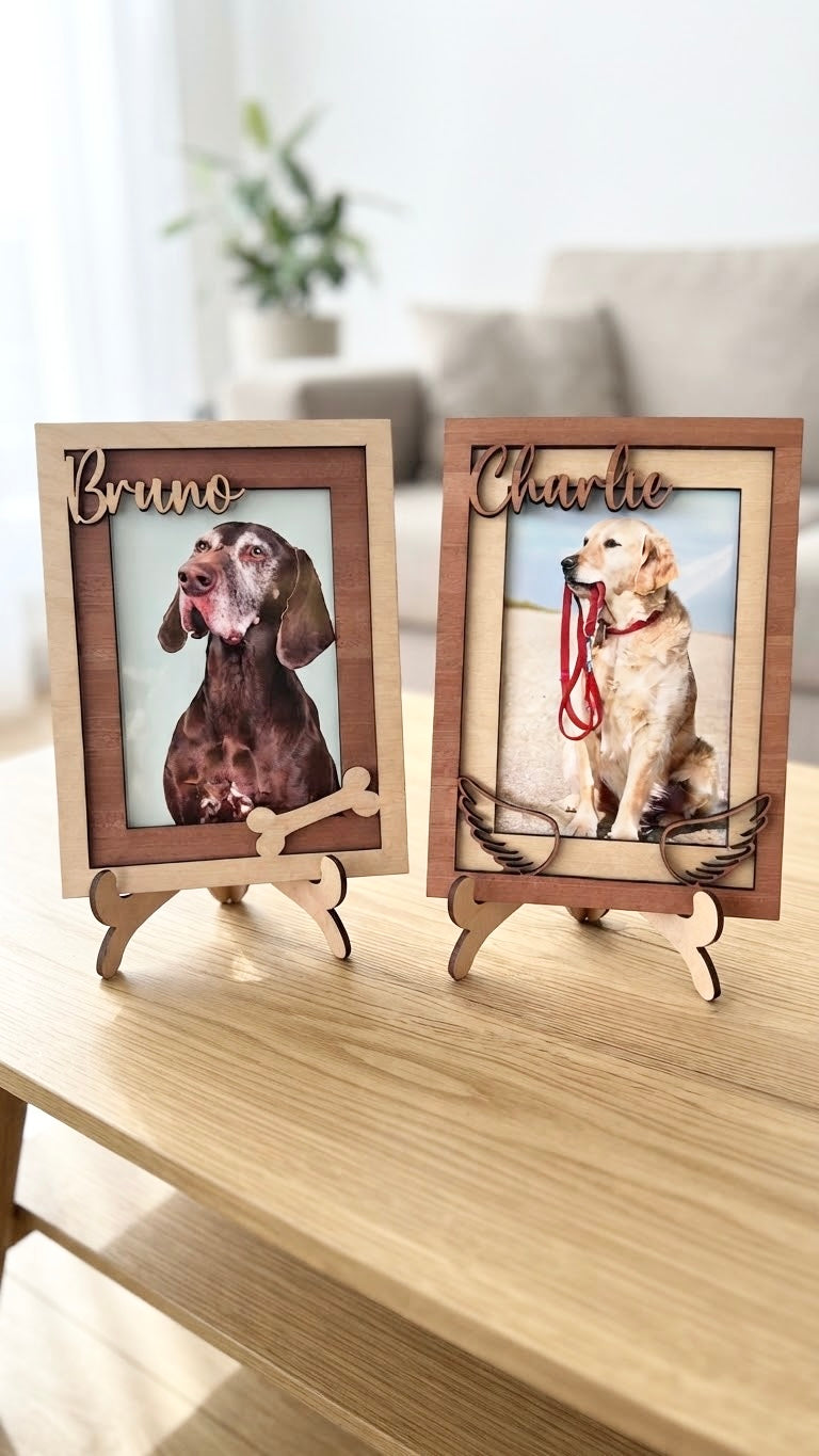 Personalised Wooden Pet Photo Frame | Custom Dog & Cat Name Picture Frame, Pet Lover Keepsake Gift