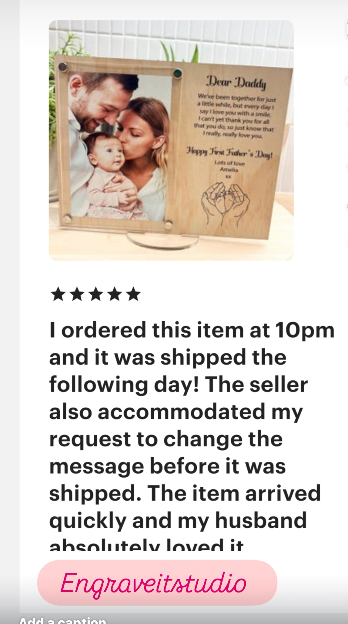 Personalised First Father's Day wood and acrylic frame