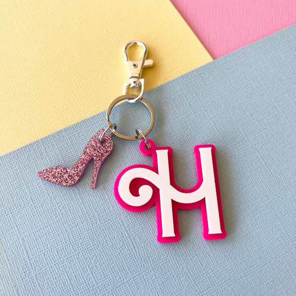 Barbie Inspired Letter Key Ring | Bag Tag | Double layer with high heel charm