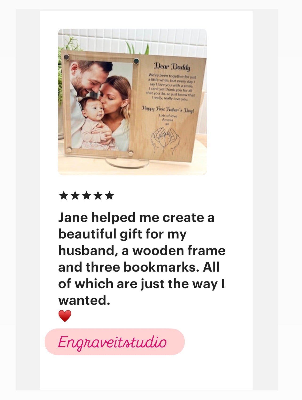 Personalised First Father's Day wood and acrylic frame