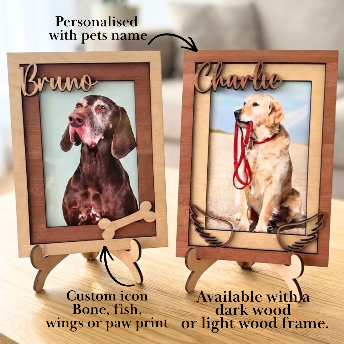 Personalised Wooden Pet Photo Frame | Custom Dog & Cat Name Picture Frame, Pet Lover Keepsake Gift