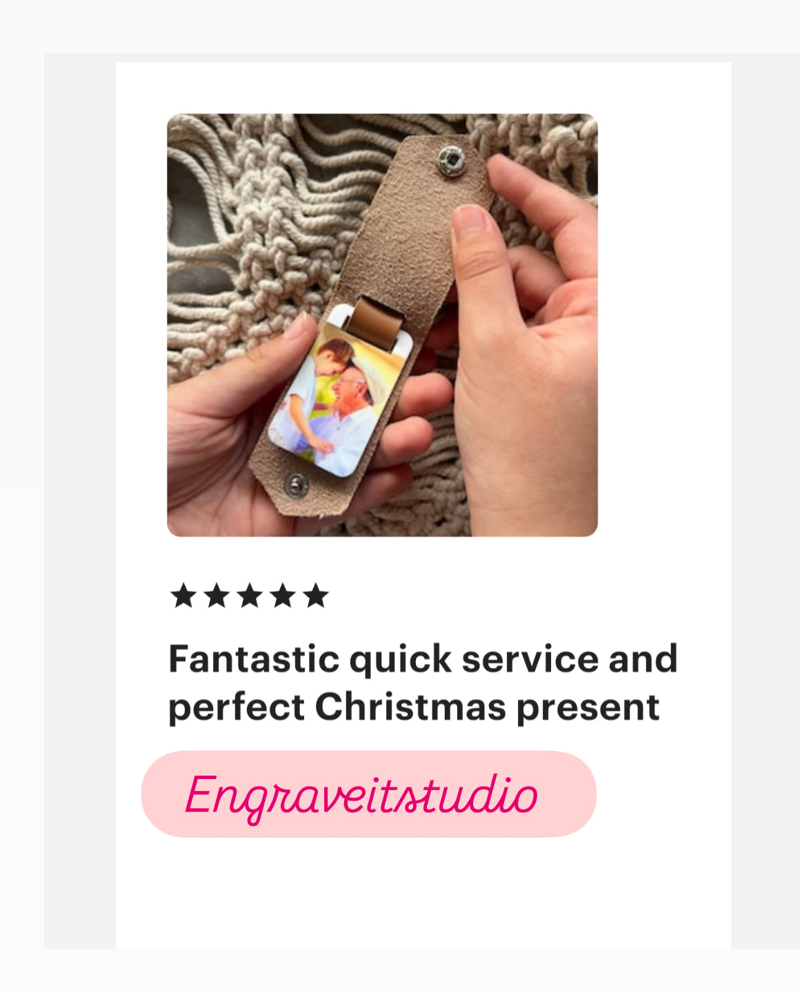 Personalised leather photo key ring engraved for mum