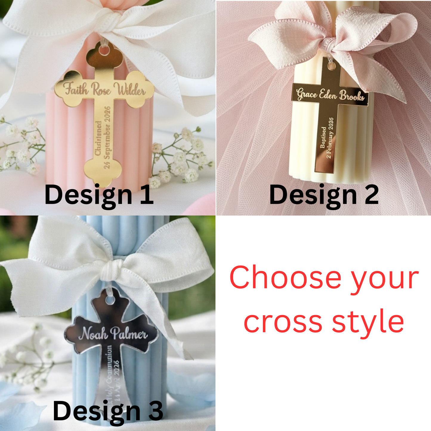Personalised Small Pillar Candle Favour – Custom Acrylic Tag & Ribbon