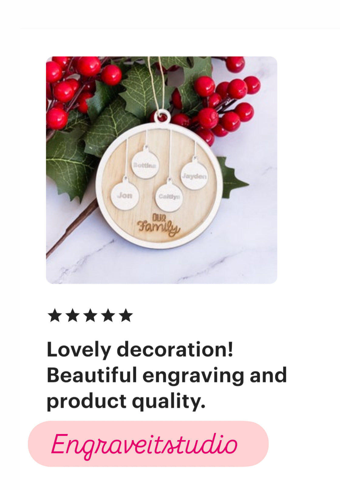 Personalised Family bauble ornament engraved Keepsake