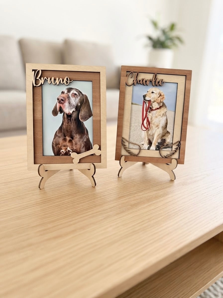 Personalised Wooden Pet Photo Frame | Custom Dog & Cat Name Picture Frame, Pet Lover Keepsake Gift