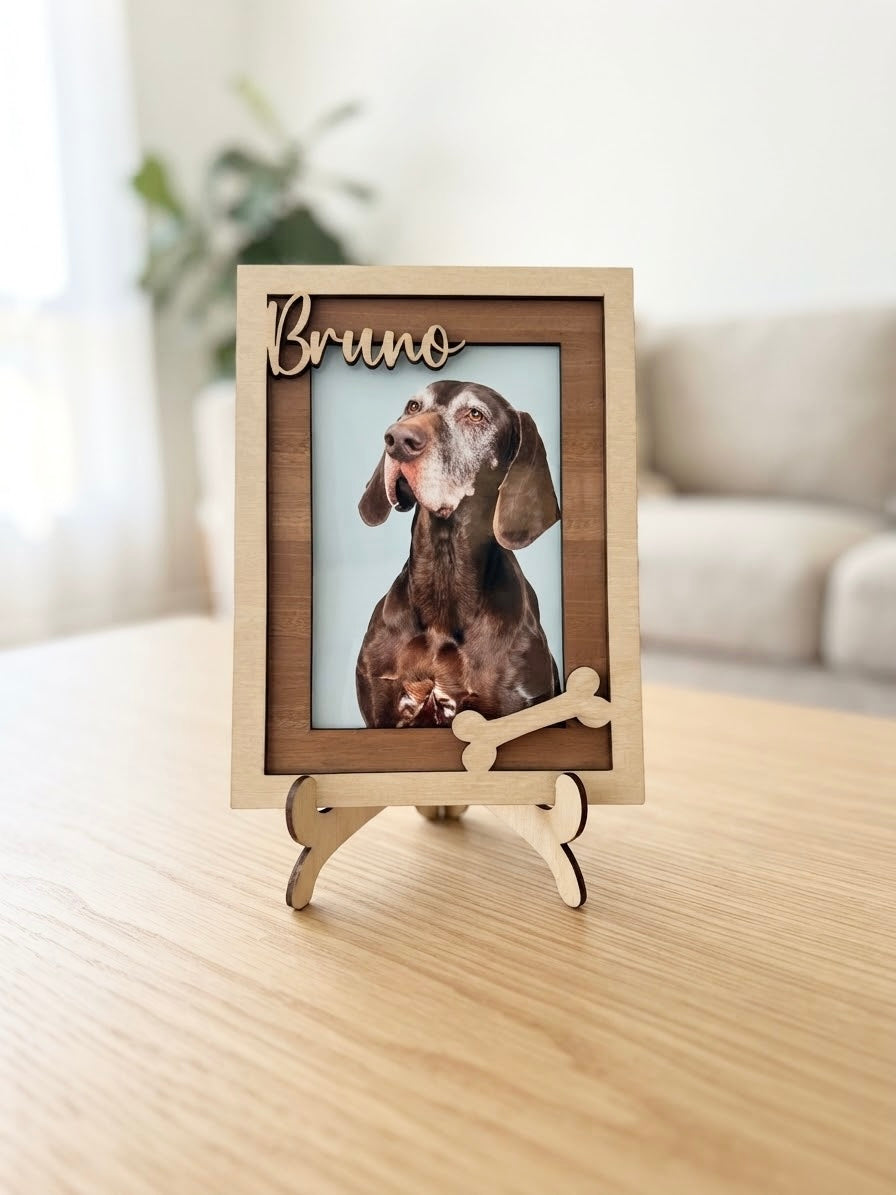 Personalised Wooden Pet Photo Frame | Custom Dog & Cat Name Picture Frame, Pet Lover Keepsake Gift