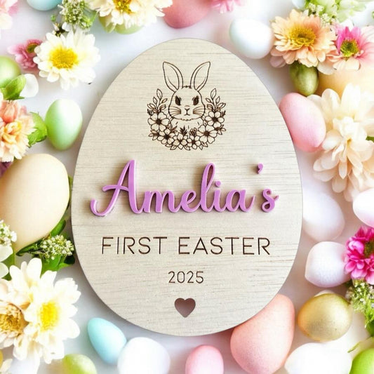 Personalised Easter Photo Prop Egg Wood Engraved 3D Photo plaque Keepsake