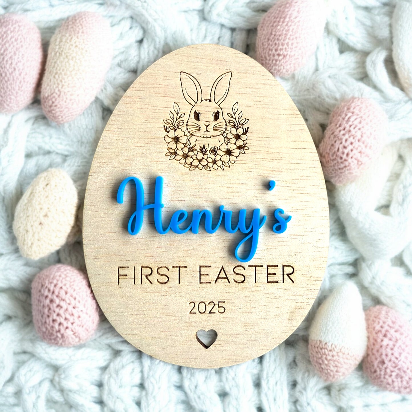 Personalised Easter Photo Prop Egg Wood Engraved 3D Photo plaque Keepsake