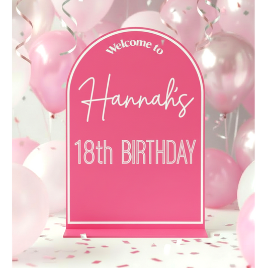 18th Birthday Arch Welcome Sign – Custom Acrylic Party Decor for Birthday Celebration