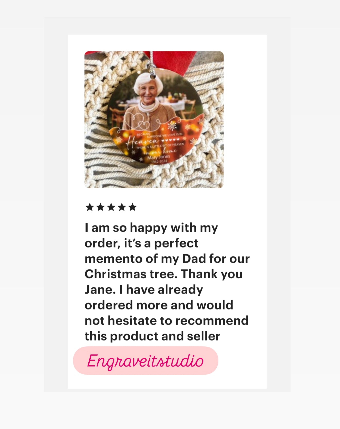 Memorial  Personalised Photo Ornament | Remembrance Custom Ornament