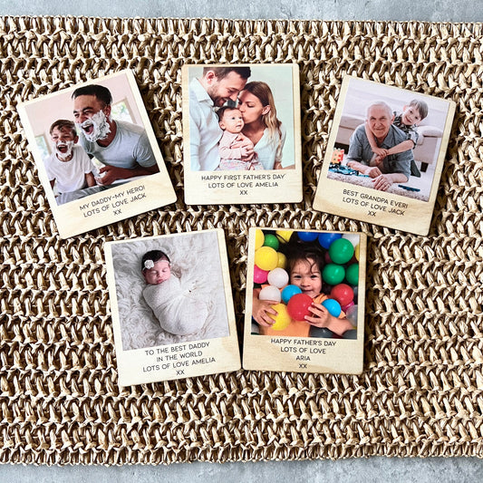 Father’s Day Rustic Wood Photo Fridge Magnet and personal message