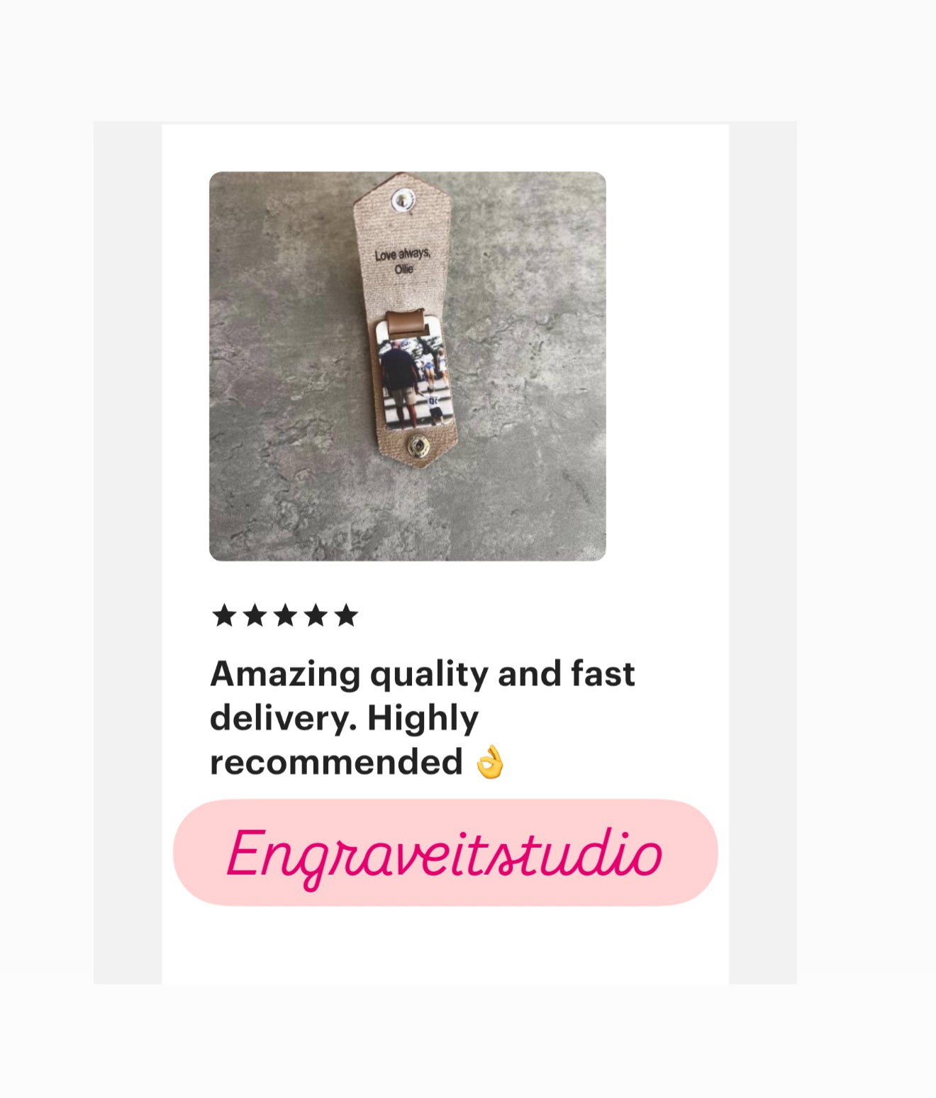 Personalised leather photo key ring engraved for Dad