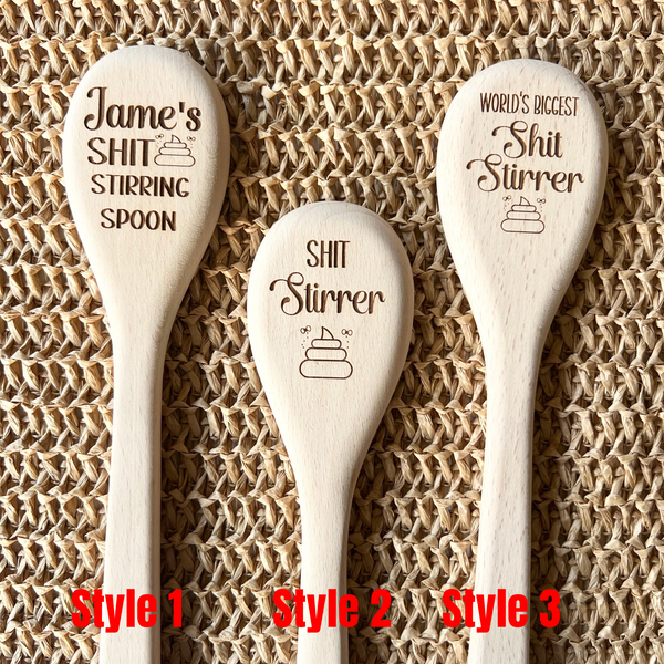 Funny Engraved Shit Stirrer Wooden Spoon