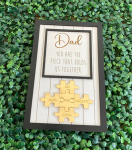 Personalised Dad frame Jigsaw black frame with Gold Puzzle Pieces | Father's day gift