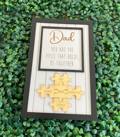 Personalised Dad frame Jigsaw black frame with Gold Puzzle Pieces | Father's day gift