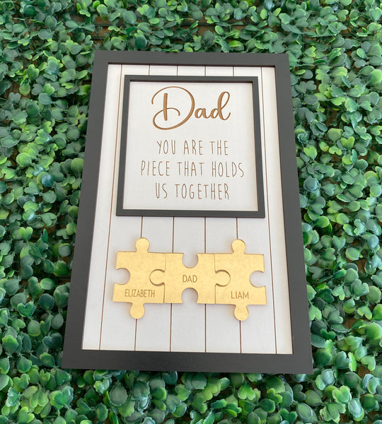 Personalised Dad frame Jigsaw black frame with Gold Puzzle Pieces | Father's day gift